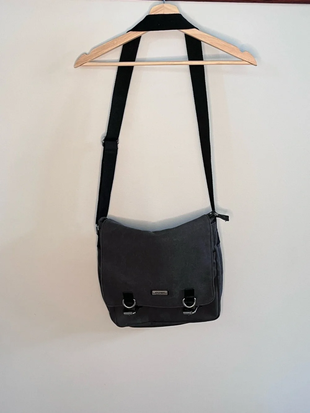 Katana Messenger Bag Charcoal Gray Canvas Crossbody Adjustable‎ Strap Flap Top